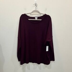 Chicos Front Seam Rib Sleeve Pullover Sweater Boysenberry Purple Size 4 XXL NEW